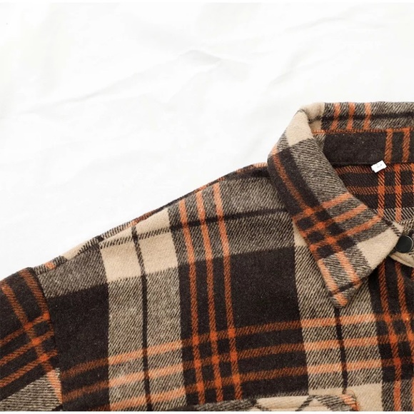 SOLD OUT Fall Autumn Brown Plaid Oversized Flannel Shacket Shirt Jacket - Picture 5 of 11